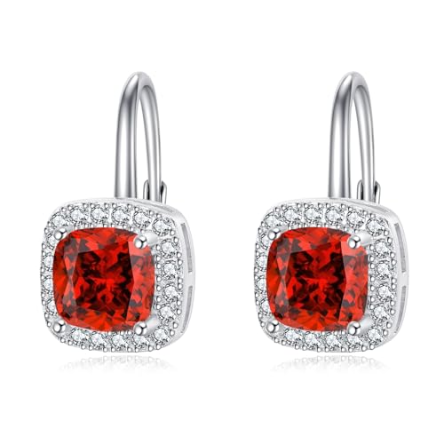 Cushion Cut Garnet Red Halo Earrings 925 Sterling Silver Hypoallergenic