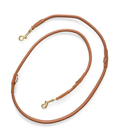 Hundeleine Leder 2,0m Premium Rund-Lederleine mit Edelstahl-Karabiner, Hunde Führleine mehrfach verstellbar - Francis (Braun)