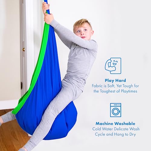 Harkla Sensory Swing - Indoor Pod Swing for Kids - Comes with Rock Climbing Rated Hardware and Soft Nylon Fabric for Calming Effect, Holds Up to 150lb