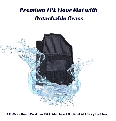 Image of Carnest 5D TPE Car Floor Mat Compatible with - Be 6 Vehicle Specific Fit | Waterproof, Dustproof & Anti-Slip | Heavy Duty All Weather TPE car Foot mat with Detachable Grass (2 Rows,Black)