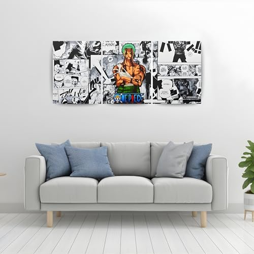 Image of ADRAIL STORE One Piece Anime Manga Poster, Zoro Character Design Wall Poster 3 Panal - A4 Size, 300 GSM, Wall Decor Posters Wall Art For Bedroom, Living room, Office, Dining Room,No Frame (Zoro)