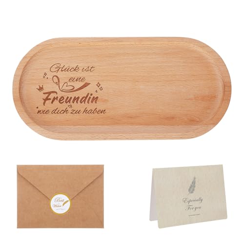 Geschenk Freundin Holztablett Set Mit Grußkarte, Kerze Freundin, Deko Geschenke Für Frauen, Holztablett Deko, Ausgefallene und Persönliche Geschenke