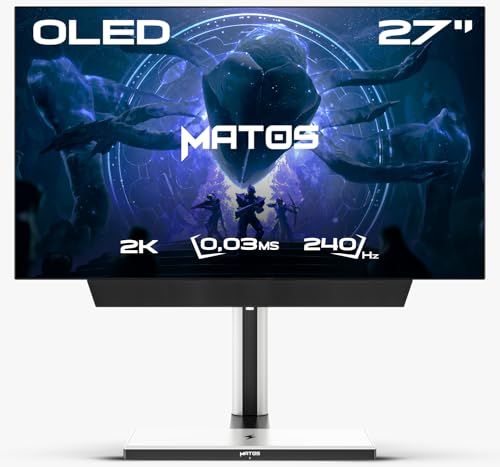 MATOS Unreal OL2701 27 pulgadas OLED Gaming Monitor - 2560 x 1440, 240Hz, 0.03ms GTG, Speakers 4X5W, AdaptiveSync, 1000NITS, VRR Compatible, HDMI 2.1, DisplayPort 1.4, USB-C 3.1 65W- Wireless Charger