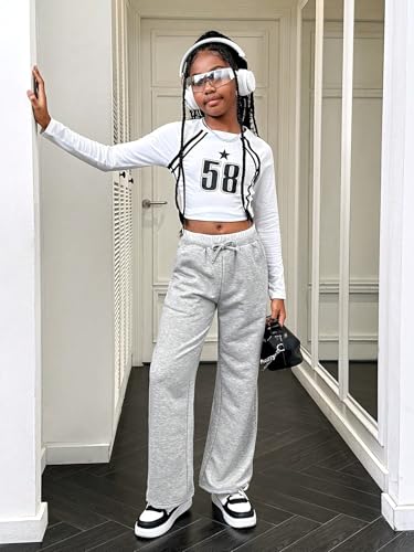 QJQ Girls Wide Leg Elastic High Waisted Pants Baggy Track Pants Sweatpants Trousers Casual Streetwear Ages 8-124