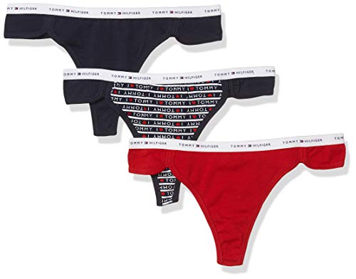 Tommy Hilfiger Women's Cotton Dolphin Thong Underwear, Multipack, Tommy Navy Blazer, Apple Red