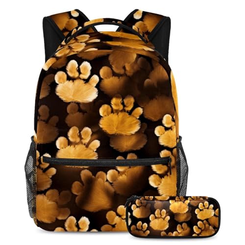 Cartables grande capacité trousse à crayons imprimé patte de chien doré pour ados et étudiants