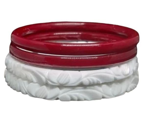 Image of HAPPYCRAFT Original Shakha Pola Bangles for Married Women (Pack of 4) | Traditional Bengali Red White Bangles Set | Daily Ritual Puja | Classic Ethnic for Traditional Bengali Saree Styling