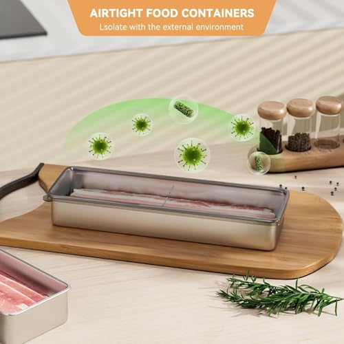 Image of GAURINADAN 304 Stainless Steel Bacon Storage Container with Airtight Lid | Slim Stackable Deli Meat Keeper for Fridge & Freezer | Leak-Proof, BPA-Free & Oven Safe Food Storage Box (Pack of 2)