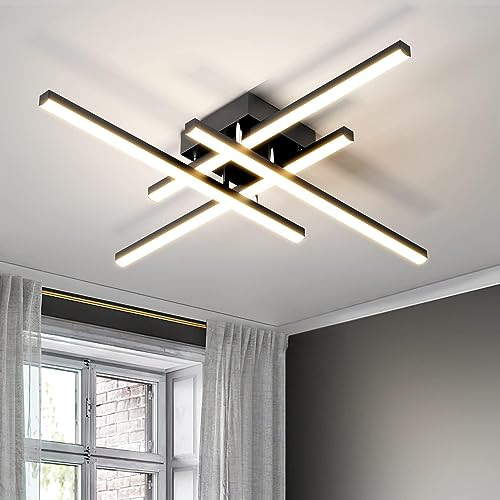Lustre plafonnier LED noir 40W intensité variable télécommande luminaire salon 24"