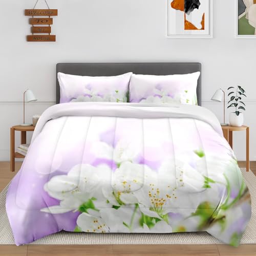 VAKADAKA Queen Comforter Set Cherry Flower Purple Bed Decor