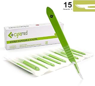 Cynamed # 15 Disposable Scalpel with Plastic Handle - Sterile Single Blade Razor