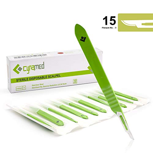 Cynamed # 15 Disposable Scalpel with Plastic Handle - Sterile Single Blade Razor