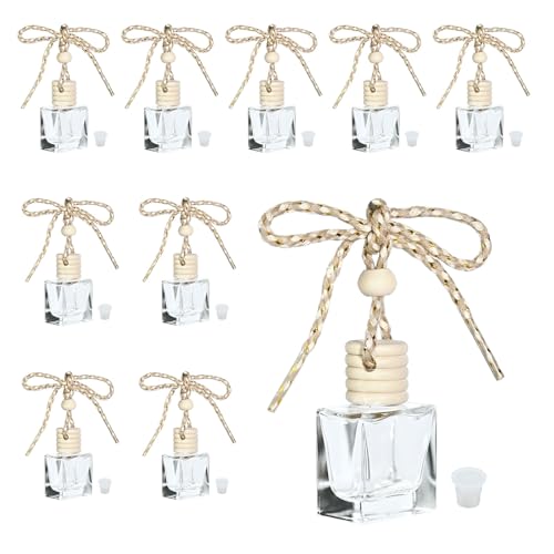 Image of 10PCS Flat Square Car 10ML Perfume Empty Bottles with Gold Wire Rope Flat Square Empty Bottles-Car Diffusers for Essential Oils-Essential Oil Car Freshener-Hanging Car Air Freshener
