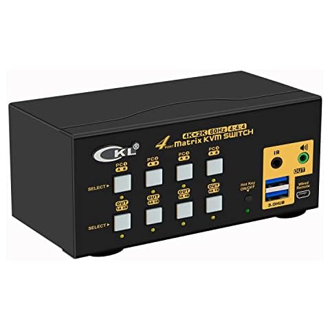 CKL 4x2 Matrix HDMI KVM Switch Dual Monitor USB 3.0 4K 60Hz, PC Monitor Keyboard Mouse Peripherals Sharing Box with Cables for 4 Computers or Laptops Cover
