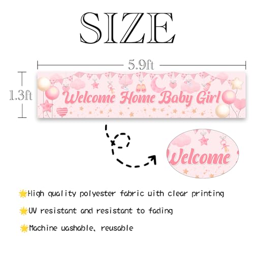 Image of Welcome Home Baby Girl Yard Banner, Girls Baby Shower Decorations Banner, Large Fabric Gender Reveal Yard Sign, Newborn Party Decoration Supplies for Girls