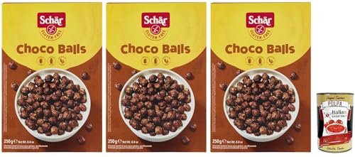 Shar Choco Balls Croccanti Cereali al Cacao Senza Glutine e Lattosio (Sin gluten ni lactosa), Cacao crujiente sin gluten ni lactosa, 3 x 250 g + Polpa Italiana Gourmet 400 g