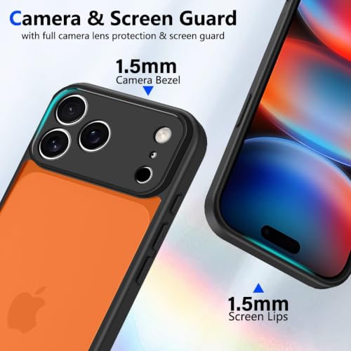 Image of VONZEE Clear Transparent Back Cover Case for iPhone 17 Pro with Camera Protection Anti Yellow Slim Fit Anti-Fingerprint & Lightweight Protective Cover-Black