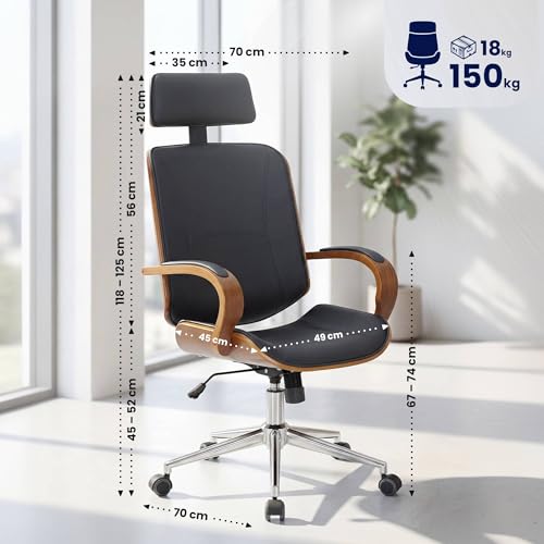 Sedia da ufficio Dayton in similpelle - Girevole con poggiatesta, funzione dondolo, regolazione altezza, rotazione a 360°, Colore:noce/nero - Sedia gaming - Immagine 2