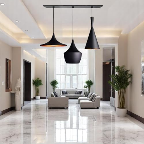 Image of GreyWings Black Aluminium Hanging Pendant Light for Indoor, 3 Cluster Ceiling Light for Dining, Kitchen, Living Room, Modern E27 Lamp Fixture,(Small) Linear Set