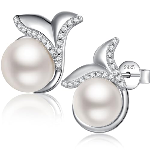 Boucle Doreille Perle De Culture Boucles D'Oreilles Femme Perle Pendante Argento Bijoux Femme,Perle Blanche 8mm