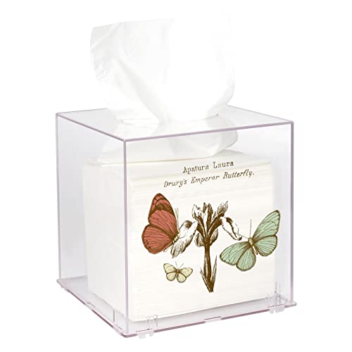 Taschentuchbox, transparent, zum Aufstecken, kein stechender Geruch nach Acryl, quadratisch, für Badezimmer, Büro und Küche, schöne Raumdekoration (Emperor Butterfly geprägt) Cover