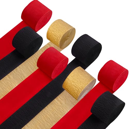 Image of Casino Streamers Party Decorations, 8 Rolls Red Black Gold Crepe Paper Streamers for Wedding Graduation Cartoon Birthday Las Vegas Poker Themed Party Decor