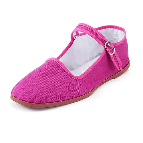 amtax Zapatos planos clásicos de China para mujer, zapatos casuales de muñeca de china, zapatos de algodón Mary Janes, zapatos chinos de tai chi (rosa fuerte, sistema de tallas de calzado del Reino