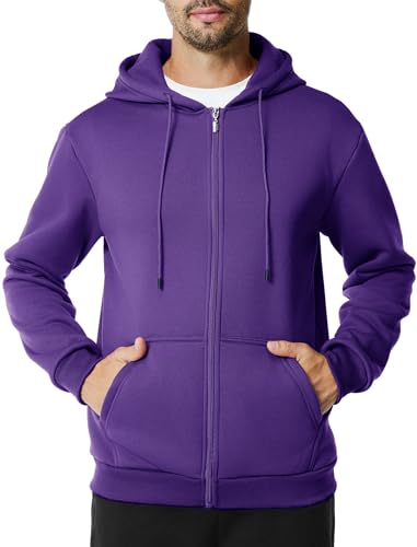 Mens Zip Up Hoodie Long Sleeve Fleece Casual Hooded Sweatshirts Athletic Full Zip Jacket with Pockets(XL,Purple)