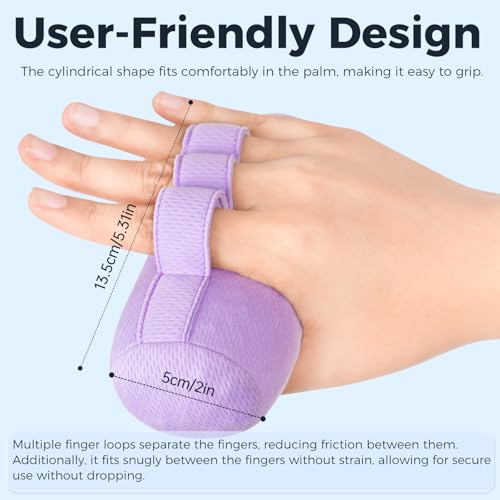 Palm Grips, Hand Contracture Cushions, Finger Grips, Finger Splitter, Palm Protector for Hand Contracture, Grip Strengthener Pad for Elderly, Stress Relief, Sweat Resistant, Washable, Purple, S, 2 Pcs