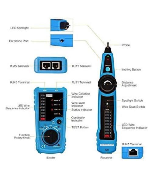 MAKWORLD Lan Tester with Wire Tracker, RJ11 RJ45 Line Finder Cable Tester for Network LAN Ethernet Cable Collation, Phone Telephone Line Tester (Multicolor) 1