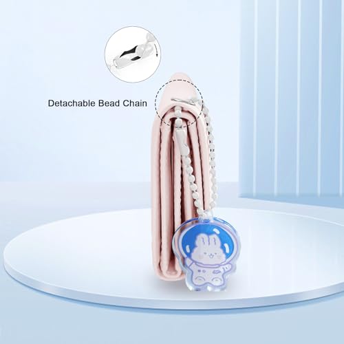 Girls Cute Astronaut Bear Bunny Print Tri-folded Wallet Small Wallet with Pendant Card Holder ID Window for Women (PINK)4