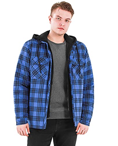 Image of Mens Flannel Jacket with Hood Thicken Quilted Lined Flannel Shirt Jackets for Men