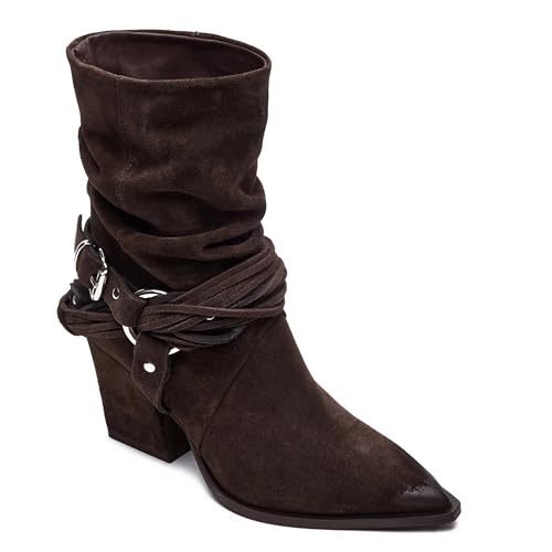 Ankle Cowboy Boots for Women Pointed Toe Pull on Slouchy Suede Cowgirl Boots Chunky Heels Short Western Boot Country Concerts Fall Shoes2