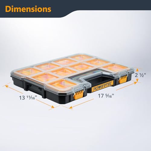 POWERTEC-Small-Parts-Organizer-Tool-Box--20-Compartments-IP65-Water-Dust-Protection-Stackable-Storage-with-Interlocking-Latch-Removable-Bin-Divider-Clear-Lid-Portable-Design-2PK-72366-P2