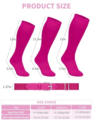 Image of Baseball Socks and Belt Set Cotton Youth Softball Socks for Boys Girls