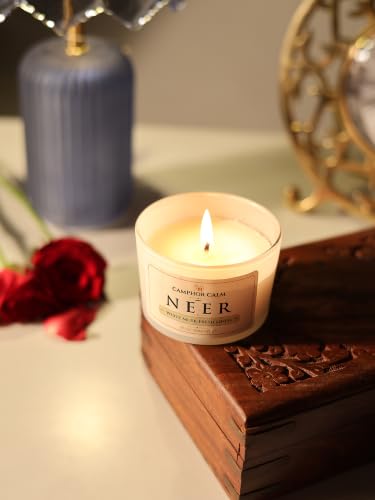 Image of Neer | Camphor Infused Soy Wax Scented Candle | White Musk & Fresh Linen Fragrance | Luxury Home Fragrance Candle | Long Burning