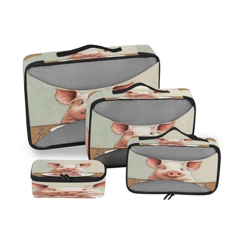 Juego de 4 bolsas organizadoras de viaje de malla esenciales de viaje ligeras grandes cubos de embalaje – bonito tocino de cerdo