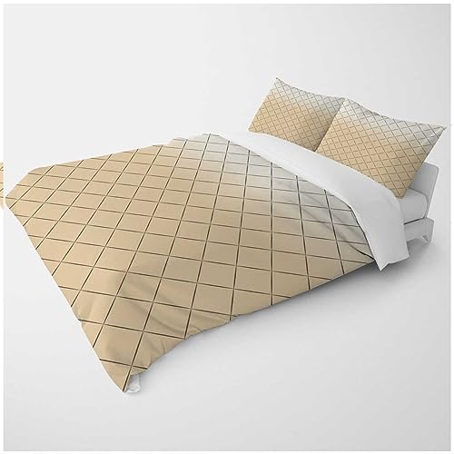 YANFENQI King Duet Covers Cream Coloured Geometric Checked Country Style Bedding for Women & Men’S...