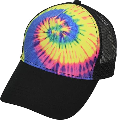 Chapeau de camionneur fluo tie-dyed pour festivals et sorties plage estivales
