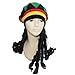Techson Rasta Hat, Reggae Knit Slouchy Cap Beanie Hippie Tam with Black Dreadlocks Wig, Jamican Style Costume