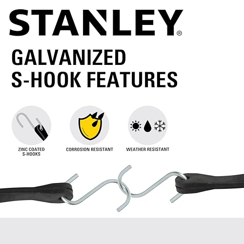 STANLEY S300415 Black 15" Rubber Tarp Bungee Cords for Boating, Camping, Cargo Support, 10 Pack