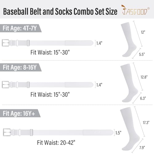 Image of Baseball Socks and Belt for Youth Adult Softball Socks Combo Elastic Waist Belt for Men Kids Boys Girls Women JASGOOD