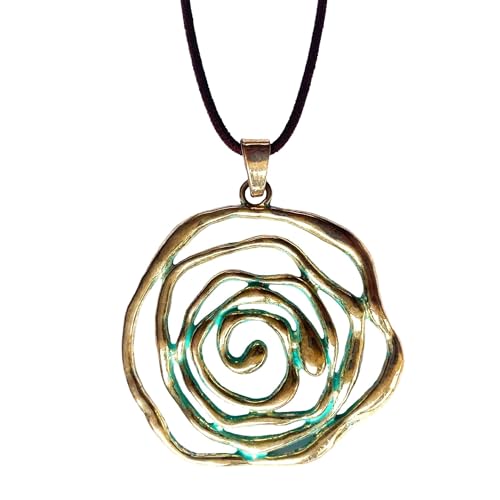 ASTER ALHELÍ - Große Damen Halskette mit Goldener Spirale und Türkis -Blumen Kette mit Braunem Wildlederband - Verstellbare Länge -Ideal als Geschenk - Lange Kette Damen - Große Spirale (Gold) ASTER ALHELÍ - Große Damen Halskette mit Goldener Spirale und Türkis -Blumen Kette mit Braunem Wildlederband - Verstellbare Länge -Ideal als Geschenk - Lange Kette Damen - Große Spirale (Gold)