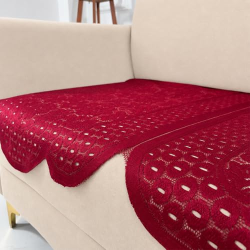 Image of Homerz Premium 'Surya Series' Sofa Cover | Stylish Sofa Protector | Net Fabric | Anti-Stain & Washable Slip Cover Exact Size Antislip (Flower Valley Maroon, 3 Seater, Only Seat Cover)
