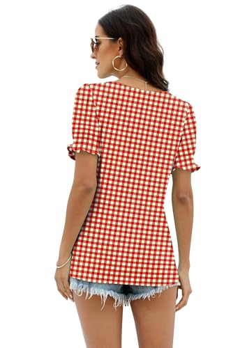 Image of WIHOLL Tops for Women Summer Casual Ruffle Trim Sleeve Square Neck T Shirts