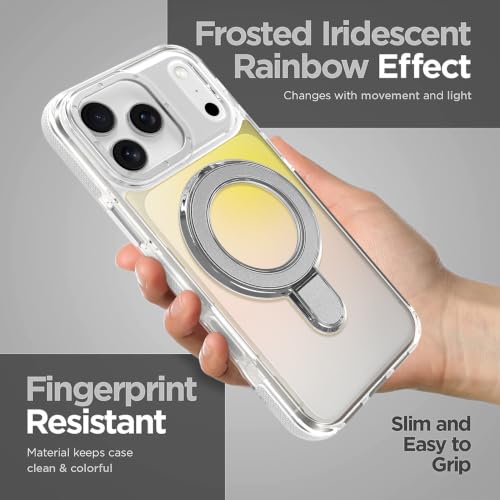 Image of Magnetic for iPhone 17 Pro Case with Stand [Compatible with Magsafe] [Cute Fashion Fluorescent Design] [1 Screen Protector] Slim Translucent Matte Case for iPhone 17 Pro 6.3 inch 2025, White