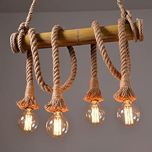 ZTTECH Suspension industrielle rétro en corde de chanvre en bambou à 4 ampoules (4 lumières)