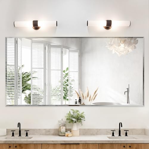 LAMCHMOR Frameless Beveled Edge Bathroom Mirror 36x72 Inch Rectangle Wall