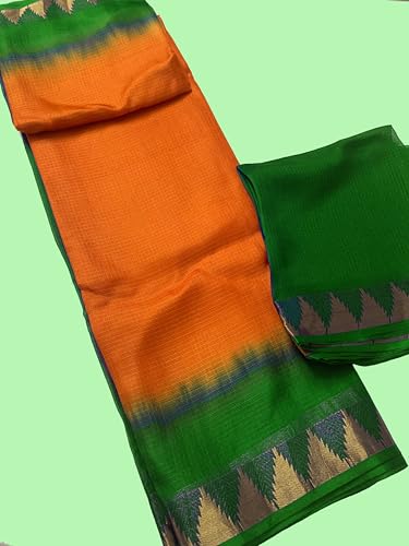 Image of Women's Bhagalpuri Pure Kota Doria Silk Net Saree With Temple Zari Border and Running Blouse Piece