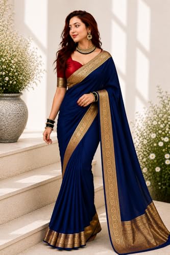 Image of Women's Glory Satin Silk Saree Plain Soft Shiny Elegant Party Traditional Ethnic